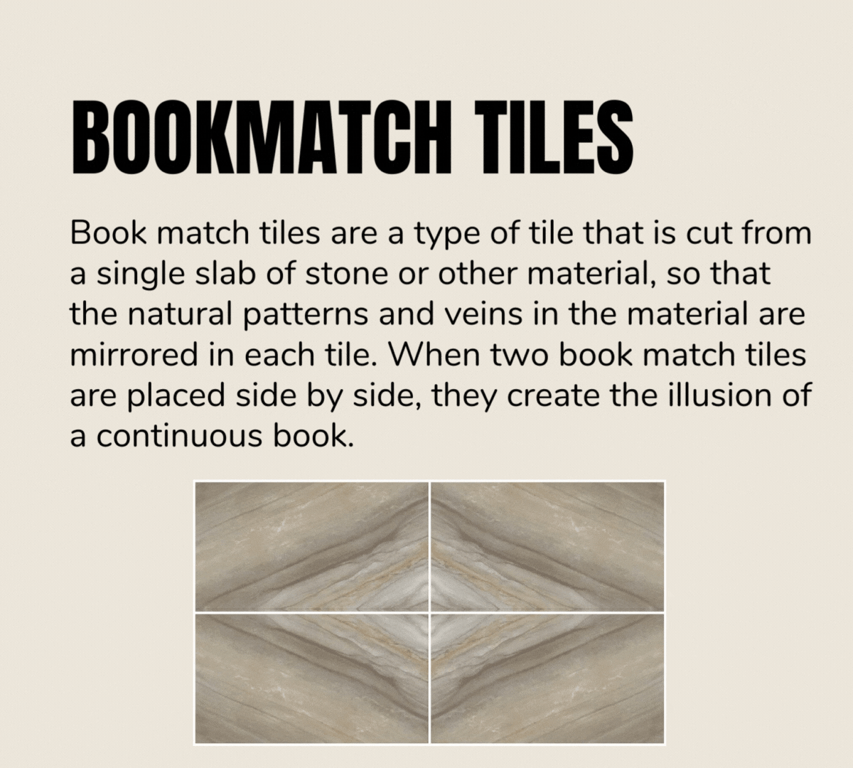 An animation showing laying pattern of Bookmatch Tiles | Material Depot